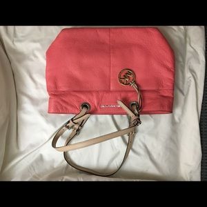 Michael Kors coral colored leather tote